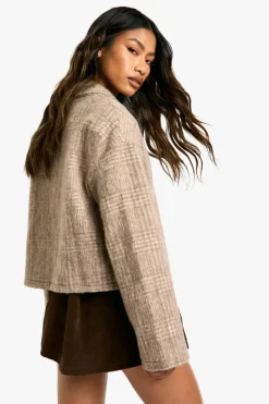 Up To 80% Off Winter Warmers|Wool Look Coats*boohoo Check Wool Look Collar Jacket stone