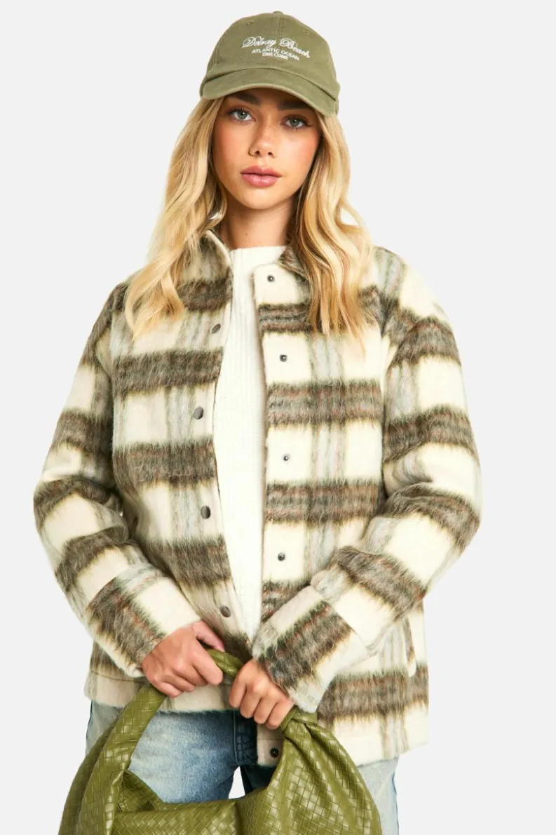 Up To 80% Off Winter Warmers|Coats & Jackets*boohoo Check Wool Look Shacket grey