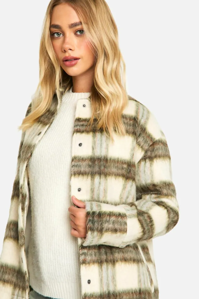 Up To 80% Off Winter Warmers|Coats & Jackets*boohoo Check Wool Look Shacket grey