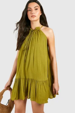 Smock Dresses*boohoo Cheesecloth Mini Smock Dress green