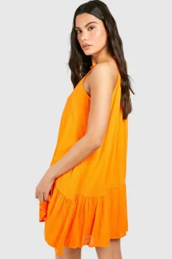 Smock Dresses*boohoo Cheesecloth Mini Smock Dress orange