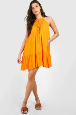 Smock Dresses*boohoo Cheesecloth Mini Smock Dress orange