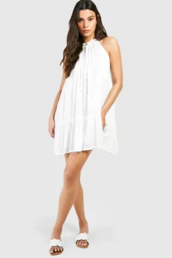 Smock Dresses*boohoo Cheesecloth Mini Smock Dress white