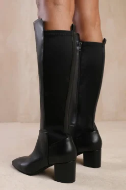 Heeled Boots*Where's That From Cherish' Block Heel Knee High Boots With Side Zip True Black