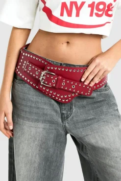 Belts*boohoo Red Studded Sash Belt cherry
