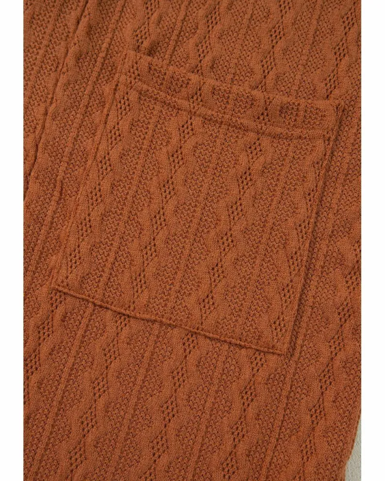 Cardigans*Azura Exchange Chestnut Textured Knit Side Pockets Open Front Cardigan Brown