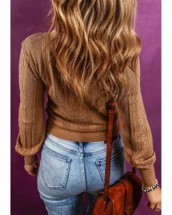 Cardigans*Azura Exchange Chestnut V Neck Buttoned Textured Sweater Cardigan Brown