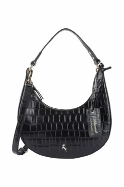 Shoulder Bags|Handbags*Ashwood Leather Chic' Croc Embossed Leather Medium Saddle Shoulder Bag Black
