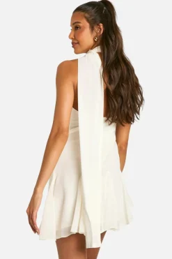 Skater Dresses*boohoo Chiffon Assymteric Godet Seam Mini Dress cream