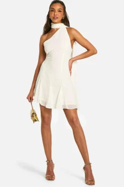 Skater Dresses*boohoo Chiffon Assymteric Godet Seam Mini Dress cream