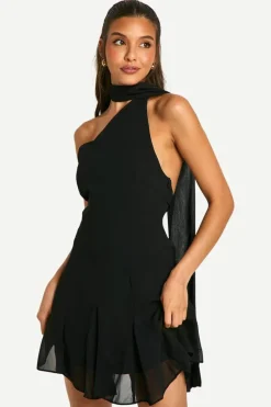 Skater Dresses|Mini Dresses*boohoo Chiffon Assymteric Godet Seam Mini Dress black