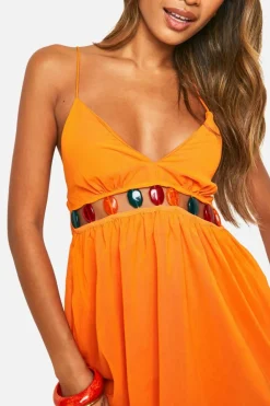 Smock Dresses*boohoo Chiffon Bead Detail Mini Dress orange