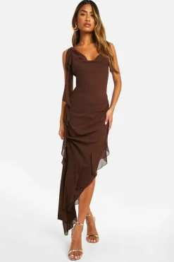 Maxi Dresses*boohoo Chiffon Cowl Neck Maxi Dress chocolate