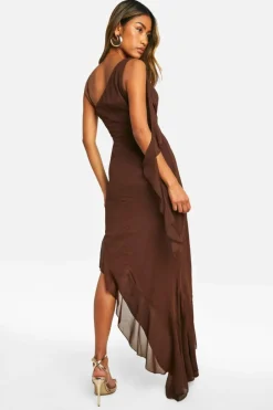 Maxi Dresses*boohoo Chiffon Cowl Neck Maxi Dress chocolate