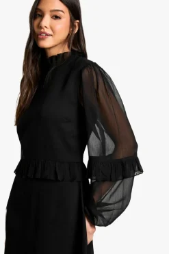 Mini Dresses|Long Sleeve Dresses*boohoo Chiffon High Neck Shift Mini Dress black