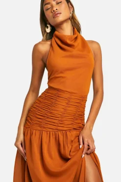 Smock Dresses|Maxi Dresses*boohoo Chiffon Maxi Halterneck Dress almond