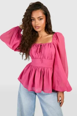 Long Sleeve Tops*boohoo Chiffon Milkmaid Long Sleeve Top pink