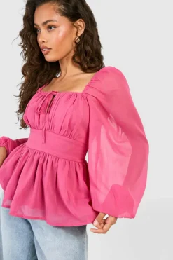 Long Sleeve Tops*boohoo Chiffon Milkmaid Long Sleeve Top pink