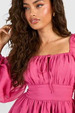 Long Sleeve Tops*boohoo Chiffon Milkmaid Long Sleeve Top pink