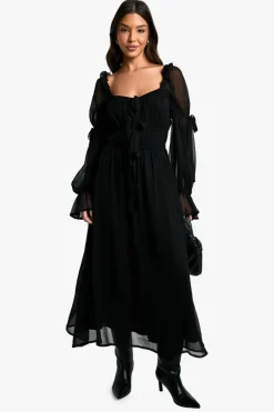 Smock Dresses*boohoo Chiffon Milkmaid Midaxi Dress black