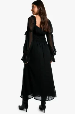Smock Dresses*boohoo Chiffon Milkmaid Midaxi Dress black