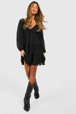 Smock Dresses*boohoo Chiffon Mini Smock Dress black