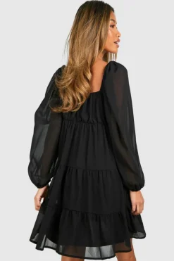 Smock Dresses*boohoo Chiffon Mini Smock Dress black