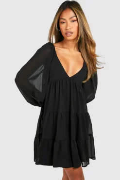 Smock Dresses*boohoo Chiffon Mini Smock Dress black