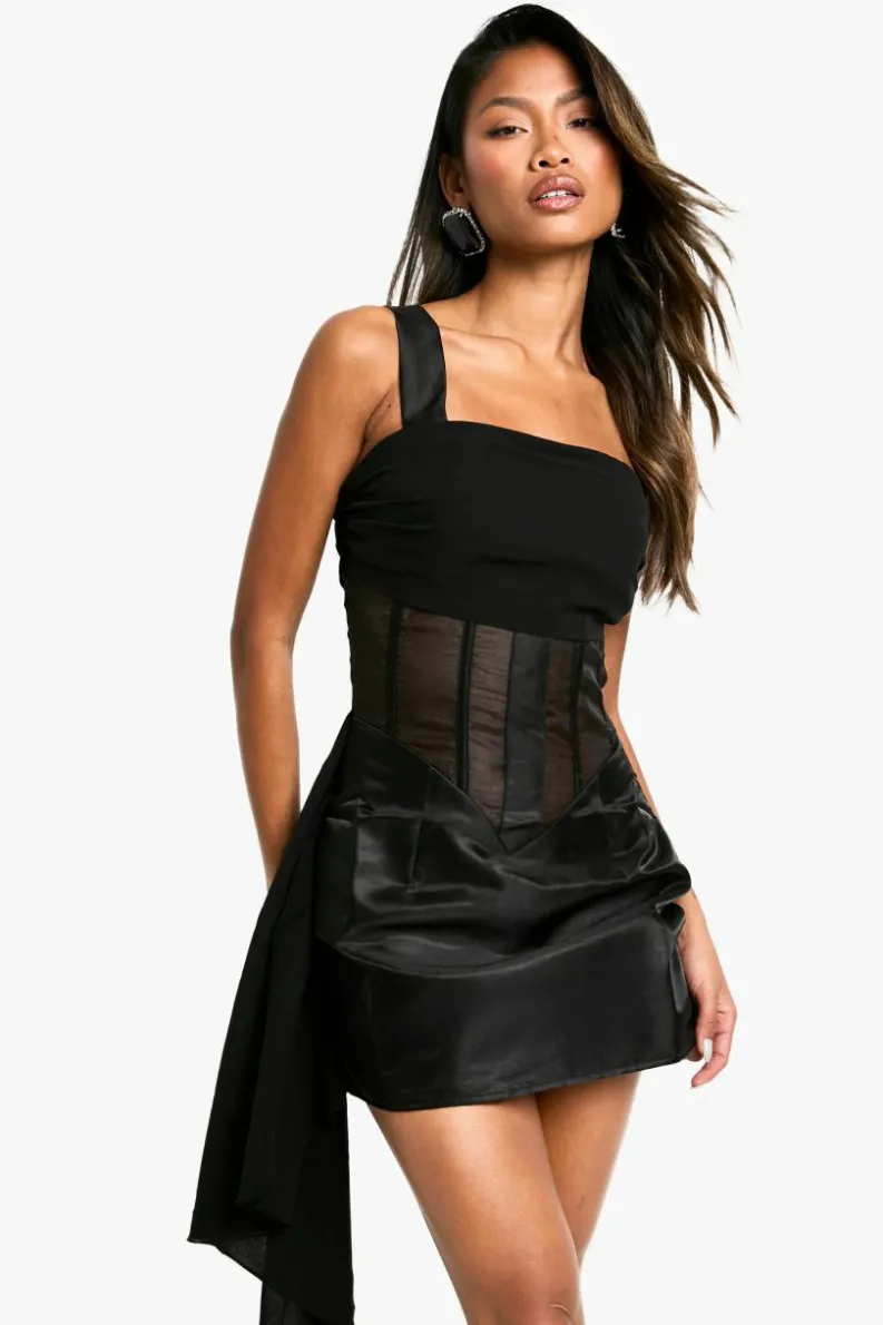 Wrap Dresses|Bodycon Dresses*boohoo Chiffon Organza Ruffle Wrap Mini Dress black