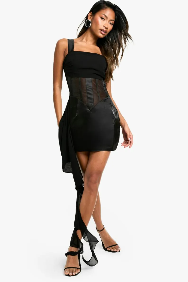 Wrap Dresses|Bodycon Dresses*boohoo Chiffon Organza Ruffle Wrap Mini Dress black