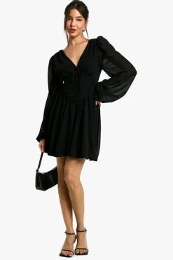 Skater Dresses|Mini Dresses*boohoo Chiffon Puff Sleeve Milkmaid Skater Dress black