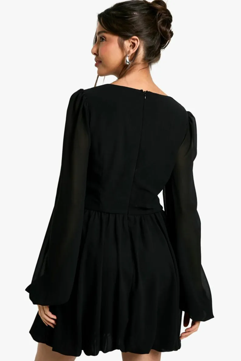 Skater Dresses|Mini Dresses*boohoo Chiffon Puff Sleeve Milkmaid Skater Dress black