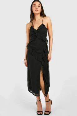 Maxi Dresses*boohoo Chiffon Ruffle Maxi Dress black
