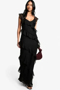 Maxi Dresses|Dresses*boohoo Chiffon Ruffle Strappy Maxi Dress black