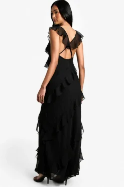 Maxi Dresses|Dresses*boohoo Chiffon Ruffle Strappy Maxi Dress black