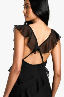Maxi Dresses|Dresses*boohoo Chiffon Ruffle Strappy Maxi Dress black