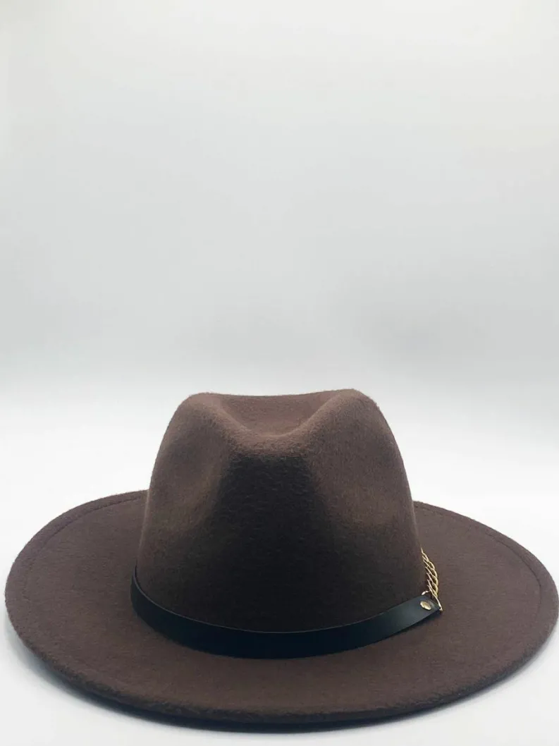 Hats & Gloves|Hats & Gloves*SVNX Chocolate Trilby With PU Chain Band Brown