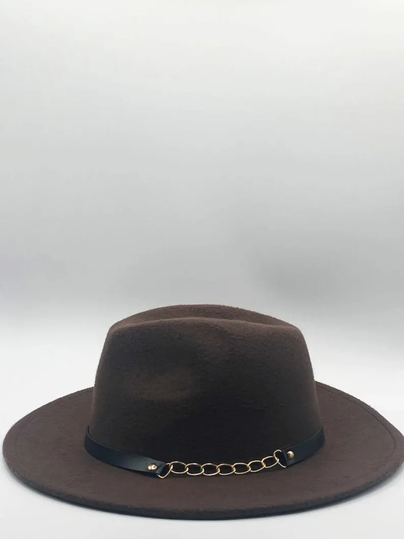 Hats & Gloves|Hats & Gloves*SVNX Chocolate Trilby With PU Chain Band Brown