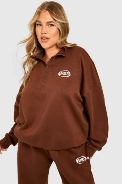 Sweatshirts|Hoodies & Sweatshirts*boohoo Plus Dsgn Oversized Half Zip Sweatshirt chocolate