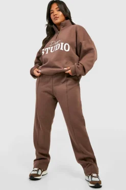 Sweatshirts|Dsgn Studio*boohoo Plus Dsgn Studio Script Half Zip Sweatshirt chocolate