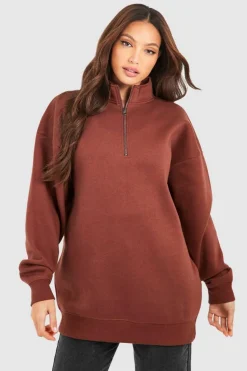 Sweatshirts|Hoodies & Sweatshirts*boohoo Tall Basic Half Zip Oversized Sweater chocolate