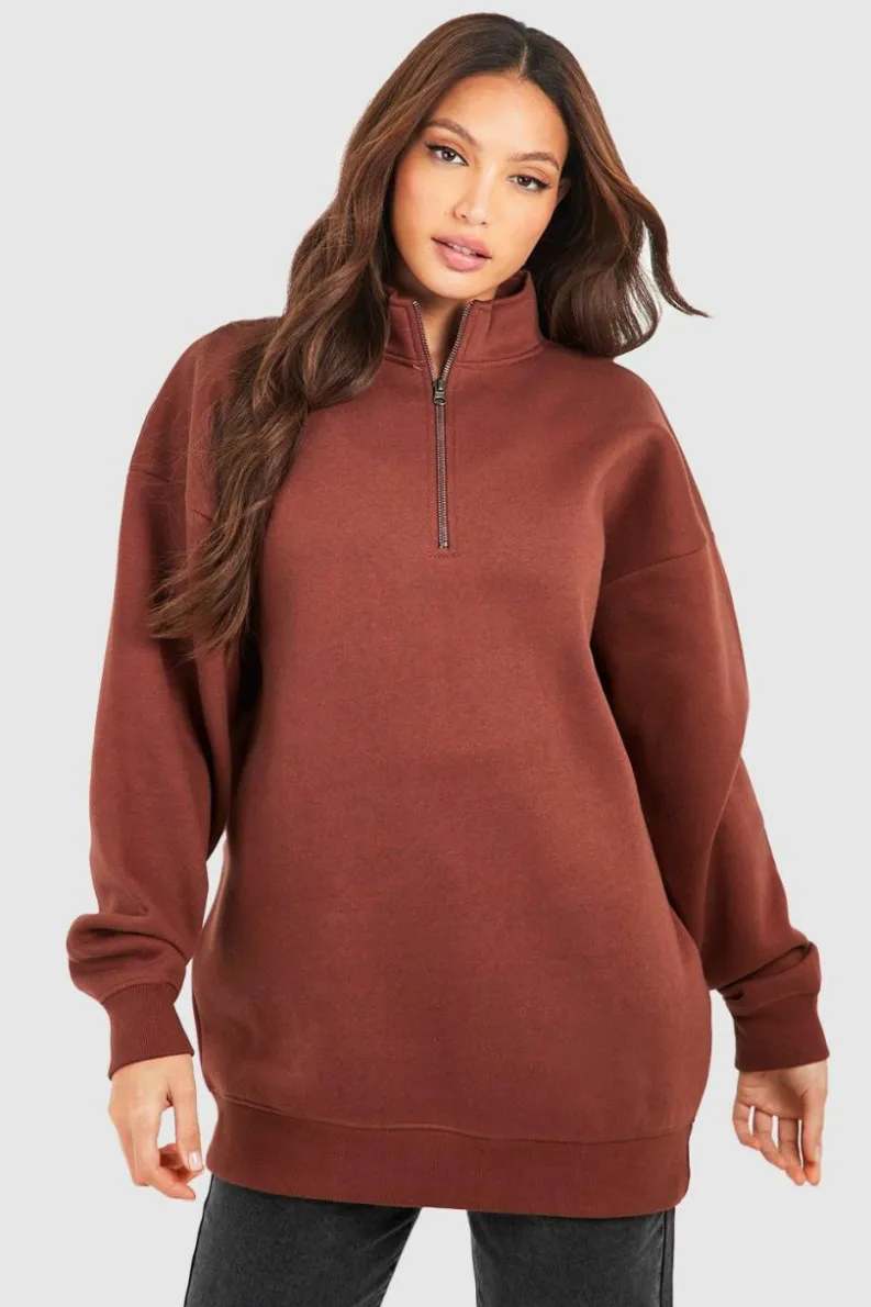 Sweatshirts|Hoodies & Sweatshirts*boohoo Tall Basic Half Zip Oversized Sweater chocolate