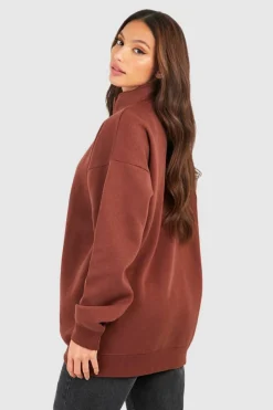 Sweatshirts|Hoodies & Sweatshirts*boohoo Tall Basic Half Zip Oversized Sweater chocolate