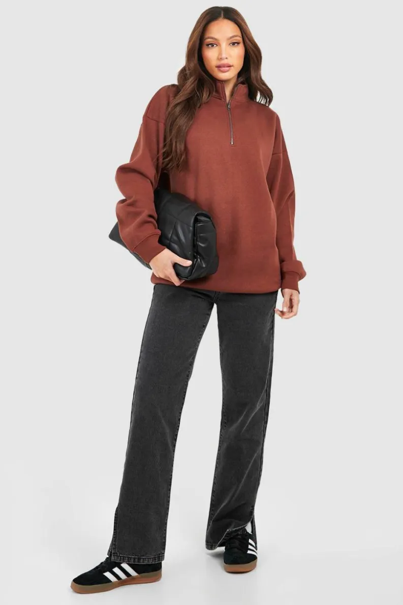 Sweatshirts|Hoodies & Sweatshirts*boohoo Tall Basic Half Zip Oversized Sweater chocolate