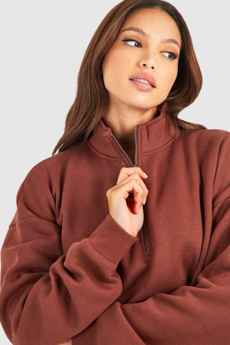 Sweatshirts|Hoodies & Sweatshirts*boohoo Tall Basic Half Zip Oversized Sweater chocolate