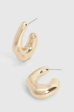 Statement Earrings|Earrings*boohoo Chunky Abstract Hoop Earrings gold