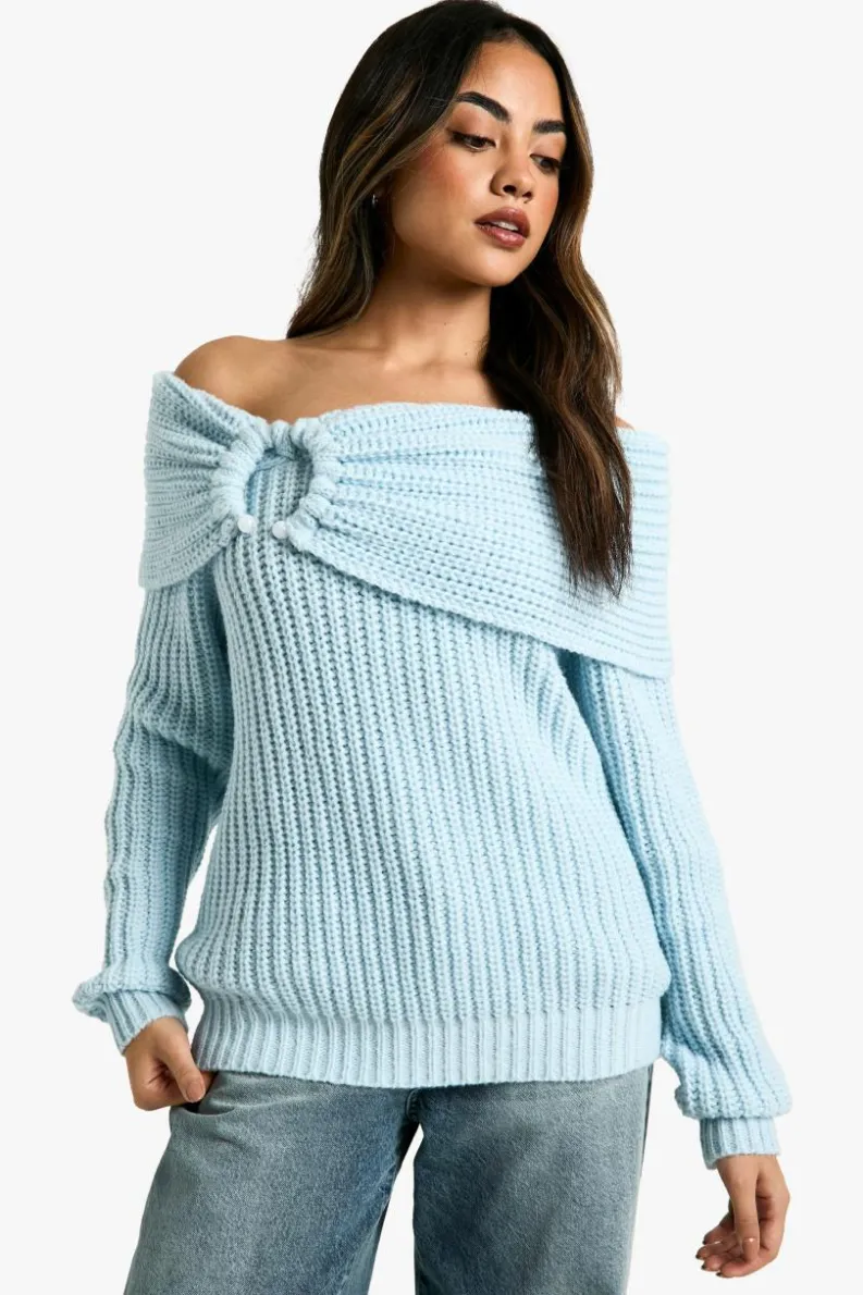 Jumpers*boohoo Chunky Bardot Knitted Cosy Jumper dusty blue