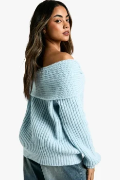 Jumpers*boohoo Chunky Bardot Knitted Cosy Jumper dusty blue