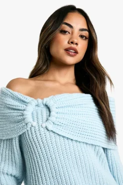 Jumpers*boohoo Chunky Bardot Knitted Cosy Jumper dusty blue