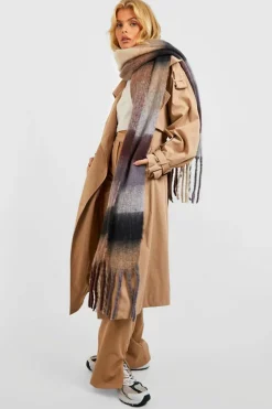 Scarves|Scarves*boohoo Chunky Check Tassel Scarf black
